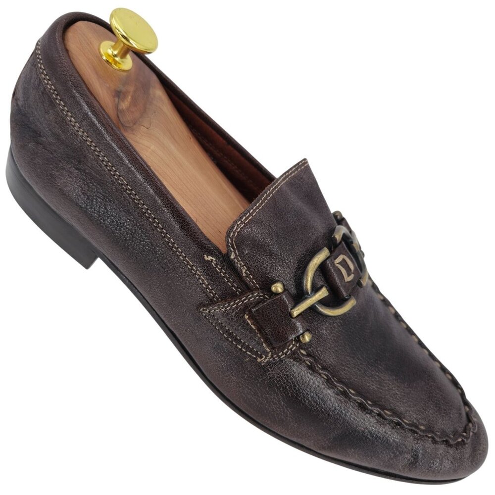 Donald J. Pliner Signature Bit Loafers Mens 9.5 Brown Pebble Leather Dress Shoes - Picture 2 of 11